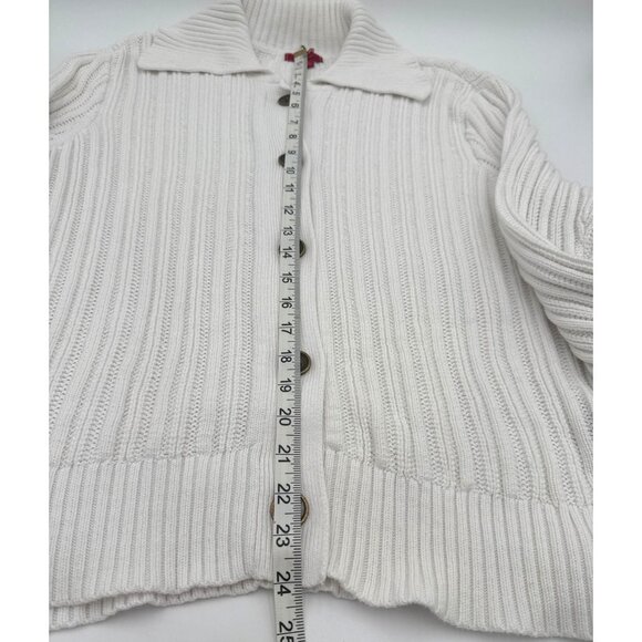 Chaps Denim Womens White Ribbed Cardigan Sweater XL 100% Cotton Button Front - Picture 11 of 13